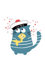 Body MC bébé pour idée cadeaux de naissance original - La Queue Du Chat - Body La Mer Chat Bleu Crème en coton bio - Photo 2