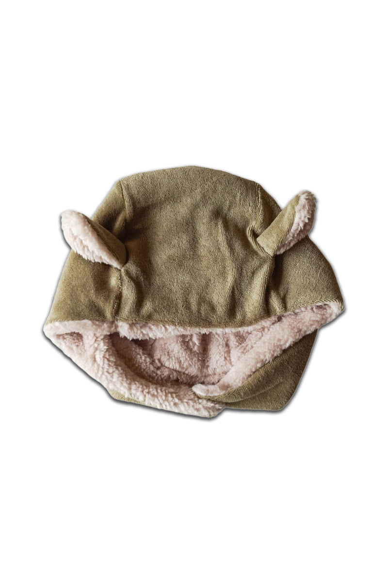 Bonnet Bébé en Coton Bio -  Minabulle  -  Bonnet à Oreilles Lelio Kaki - Photo 3