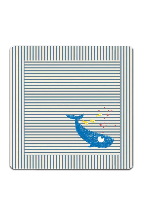 Cape de Bain bébé pour cadeau de naissance original - La Queue Du Chat - Cape de Bain Baleine Bleue Rayures Bleues en coton bio - Photo 1