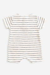 Combishort MC bébé pour idée cadeaux de naissance original - Play Up - Combishort Blanc Fines Rayures Noires en coton bio - Photo 2