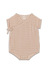 Barboteuse MC bébé pour cadeau de naissance original - Studio Bohème - Barboteuse Nuage avec Rayures Biscuit en coton bio - Photo 1