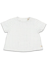 Blouse bébé pour cadeau de naissance original - Buho - Blouse pour Nouveau-Né à Carreaux Bleus en coton bio - Photo 1