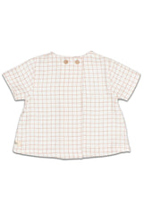 Blouse bébé pour idée cadeaux de naissance original - Buho - Blouse pour Nouveau-Né à Carreaux Terracotta en coton bio - Photo 2