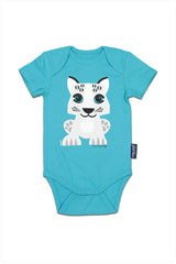 Body MC bébé pour cadeau de naissance original - Coq en Pâte - Body Léopard des Neiges Turquoise en coton bio - Photo 1