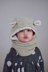 Cagoule bébé pour idée cadeaux de naissance original - Minabulle - Cagoule Théophile Vert-Beige en coton bio - Photo 2