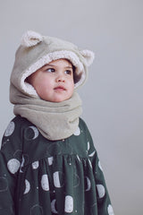 Cagoule bébé pour idée cadeaux de naissance original - Minabulle - Cagoule Théophile Vert-Beige en coton bio - Photo 3