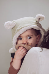 Cagoule bébé pour idée cadeaux de naissance original - Minabulle - Cagoule Théophile Vert-Beige en coton bio - Photo 4