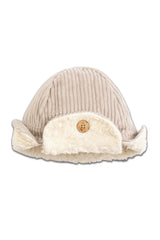 Bonnet bébé pour cadeau de naissance original - Play Up - Bonnet en Velours Côtelé Beige en coton bio - Photo 1