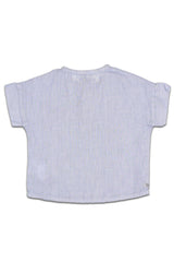 T-Shirt MC bébé pour idée cadeaux de naissance original - Buho - T-Shirt en Lin Anil Bleu en coton bio - Photo 2