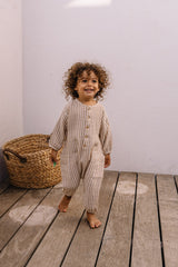 Combinaison bébé pour cadeau de naissance original - Studio Bohème - Combinaison Big Papi avec Rayures Biscuit en coton bio - Photo 1