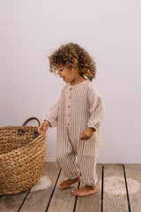 Combinaison bébé pour idée cadeaux de naissance original - Studio Bohème - Combinaison Big Papi avec Rayures Biscuit en coton bio - Photo 2