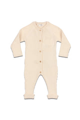 Combinaison bébé pour cadeau de naissance original - Buho - Combinaison en Maille Côtelée Ecrue en coton bio - Photo 1