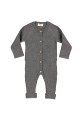 Combinaison bébé pour cadeau de naissance original - Buho - Combinaison en Maille Côtelée Grise en coton bio - Photo 1