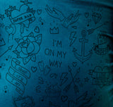 JPMBBFular para bebé con tatuaje retro azul orgánico básico