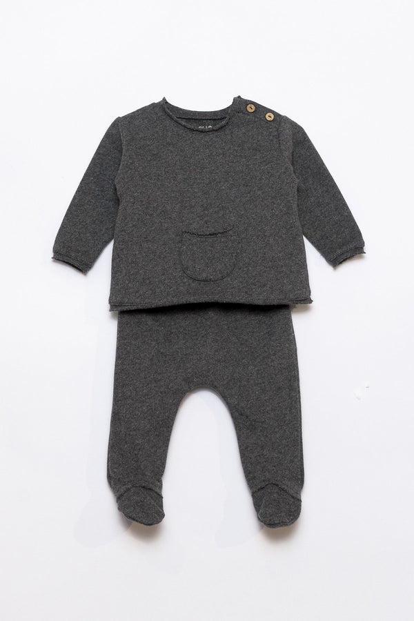 Pyjama bébé pour idée cadeaux de naissance original - Play Up - Pyjama avec Pochette Gris Anthracite en coton bio - Photo 2