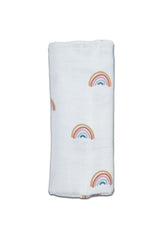 Lange bébé pour cadeau de naissance original - Fabelab - Lange XXL en Coton Bio imprimé Arc-en-ciels Blanc en coton bio - Photo 1