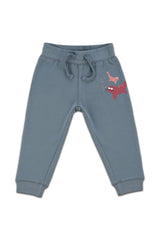 Jogging bébé pour cadeau de naissance original - La Queue Du Chat - Jogger Bleu Ardoise Maman & Ptit Phoque Roses en coton bio - Photo 1