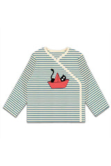 Kimono bébé pour cadeau de naissance original - La Queue Du Chat - Kimono Moussaillon Rayures Bleues en coton bio - Photo 1