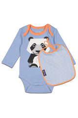 Kit Body Bavoir bébé pour cadeau de naissance original - Coq en Pâte - Kit Body + Bavoir Panda Bleu en coton bio - Photo 1