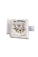 Livre d'éveil bébé pour cadeau de naissance original - Carotte & Cie - Livre d'éveil les animaux de la savane en coton bio - Photo 1