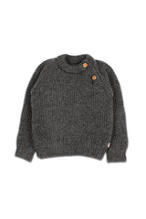 Pull bébé pour cadeau de naissance original - Buho - Pull en Tricot Point de Riz Gris Anthracite en coton bio - Photo 1