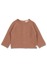 Pull bébé pour cadeau de naissance original - Buho - Pull Col Rond en Tricot Brun en coton bio - Photo 1