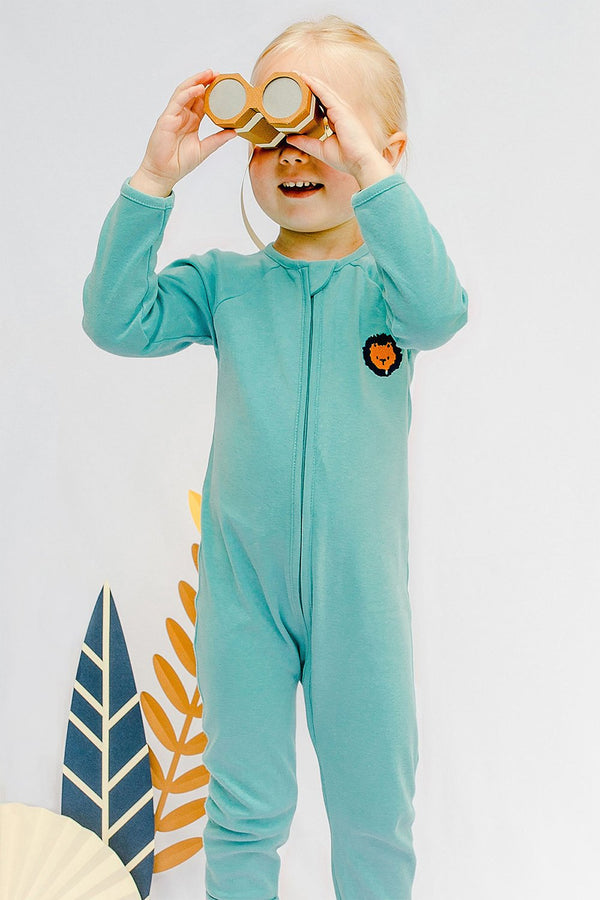 Pyjama bébé pour cadeau de naissance original - Comète Paris - Pyjama Lion Turquoise en coton bio - Photo 1