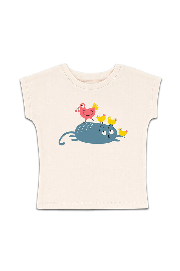 T-shirt MC bébé pour cadeau de naissance original - La Queue Du Chat - T-Shirt Chat Poule Creme en coton bio - Photo 1