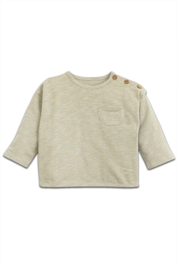 T-Shirt ML bébé pour cadeau de naissance original - Play Up - T-Shirt Flamé avec Pochette Vert Clair en coton bio - Photo 1
