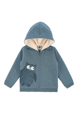 Veste bébé pour idée cadeaux de naissance original - La Queue Du Chat - Veste Hibou Bleu Ardoise en coton bio - Photo 2