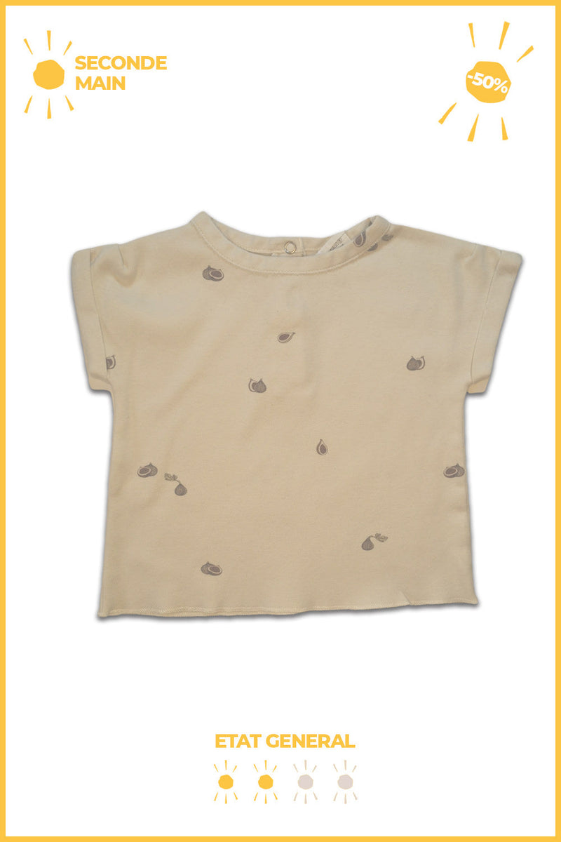 T-Shirt MC bébé pour cadeau de naissance original - Studio Bohème - T-shirt Bama Petites Figues Ecru - 2nde Main en coton bio - Photo 1