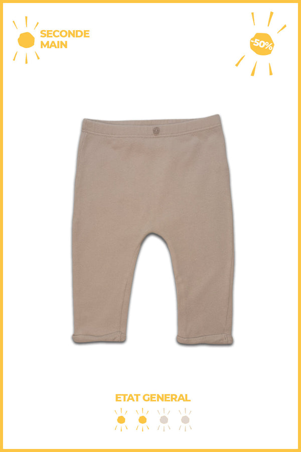 Pantalon bébé pour cadeau de naissance original - Play Up - Pantalon Jersey avec Bouton de Coco Ecru - 2nde Main en coton bio - Photo 1