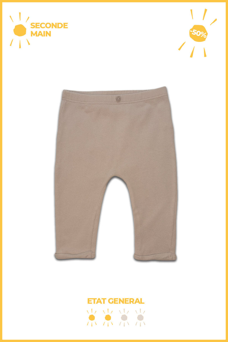 Pantalon bébé pour cadeau de naissance original - Play Up - Pantalon Jersey avec Bouton de Coco Ecru - 2nde Main en coton bio - Photo 1
