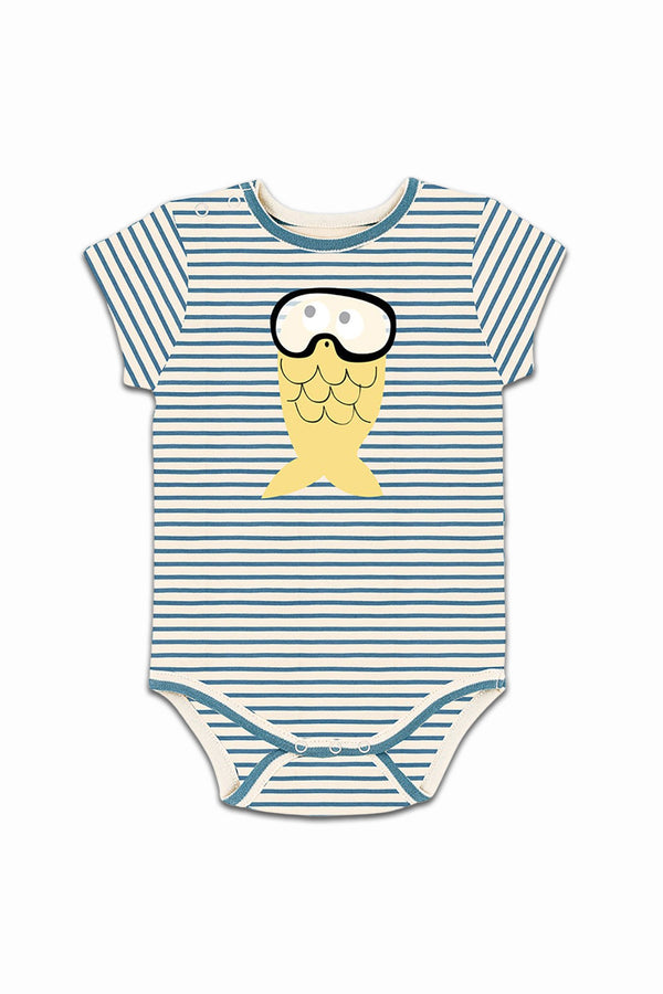 Body MC bébé pour cadeau de naissance original - La Queue Du Chat - Body Poisson Jaune Rayures Bleues en coton bio - Photo 1