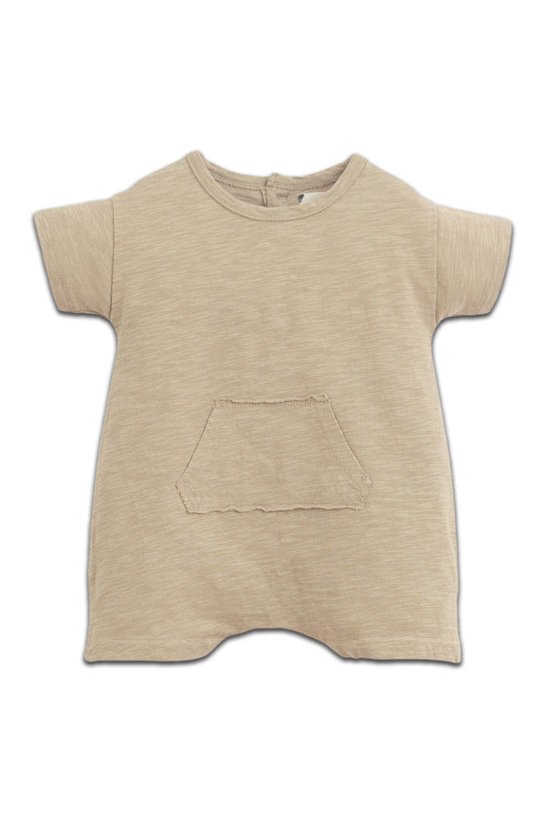 Combishort MC bébé pour cadeau de naissance original - Play Up - Combishort à Poche Beige en coton bio - Photo 1