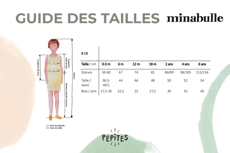 T-Shirt ML bébé pour idée cadeaux de naissance original - Minabulle - T-Shirt Mae Lunes Vert Sapin en coton bio - Guide des Tailles
