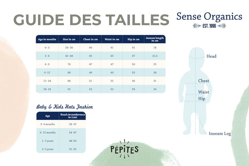 Body ML bébé pour idée cadeaux de naissance original - Sense Organics - Body Fines Rayures Blanches & Grises en coton bio - Guide des Tailles