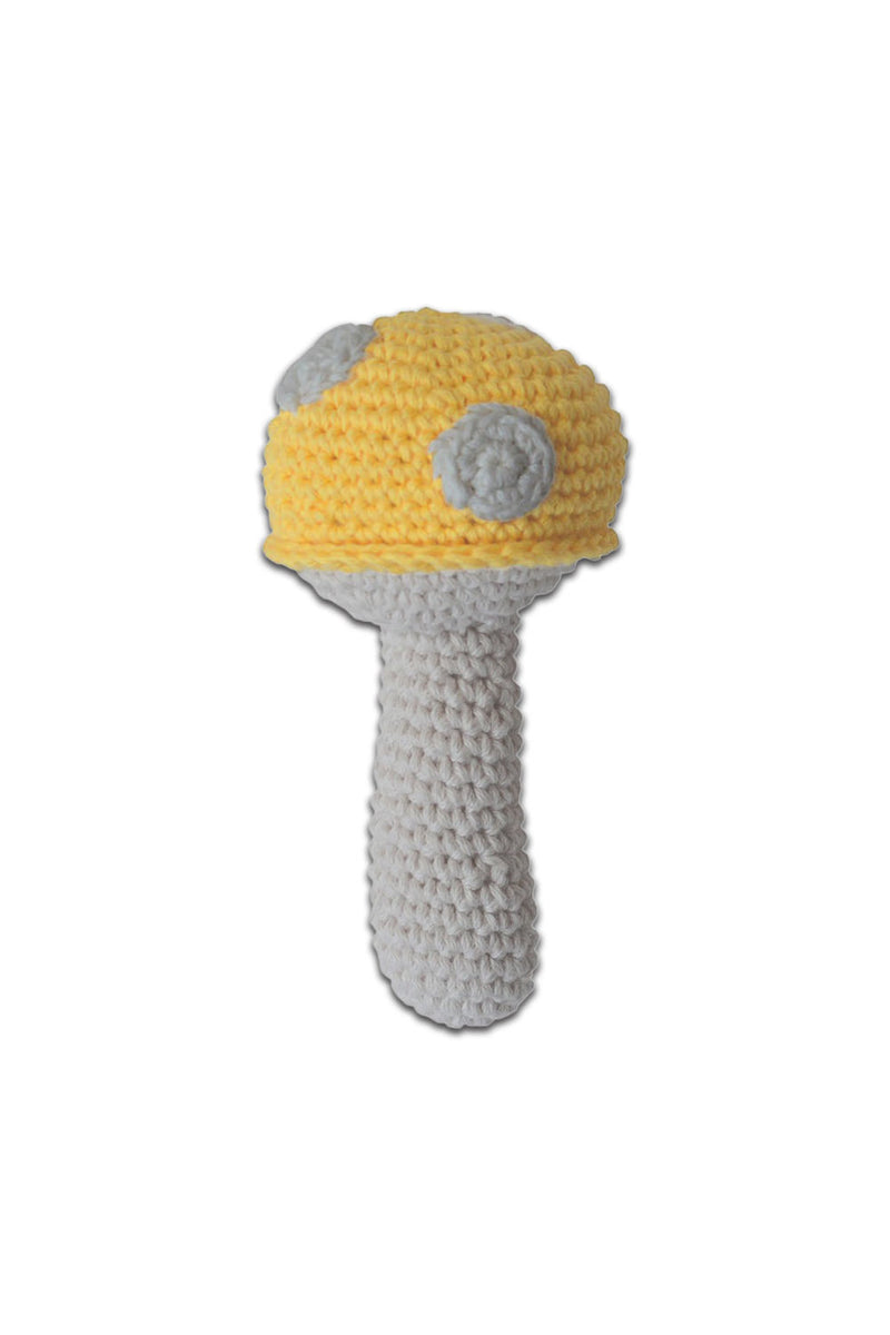 Hochet bébé pour cadeau de naissance original - aPunt Barcelona - Hochet en Crochet Champignon Jaune en coton bio - Photo 1