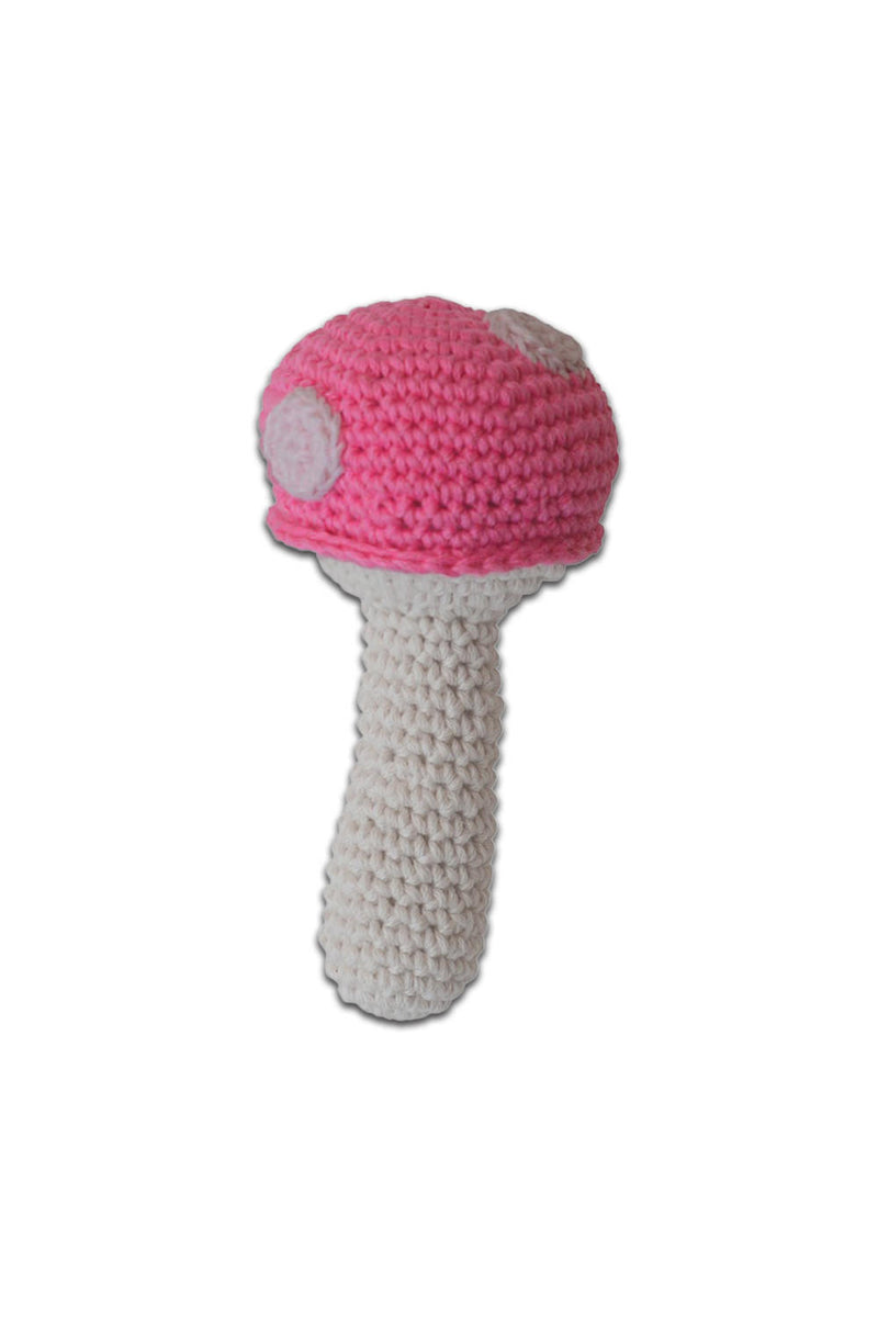 Hochet bébé pour cadeau de naissance original - aPunt Barcelona - Hochet en Crochet Champignon Rose en coton bio - Photo 1