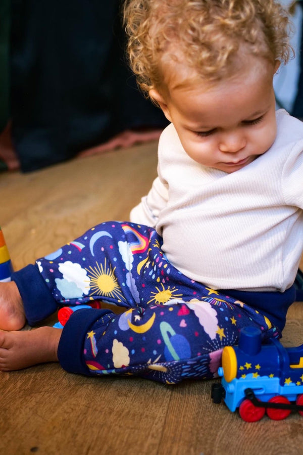 Pantalon Bébé en Coton Bio -  Petites Menottes  -  Pantalon Evolutif Childhood Bleu - Photo 2