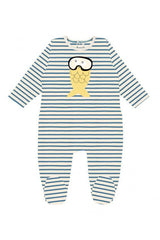 Pyjama bébé pour idée cadeaux de naissance original - La Queue Du Chat - Pyjama Poisson Jaune Citron Rayures Bleues en coton bio - Photo 2