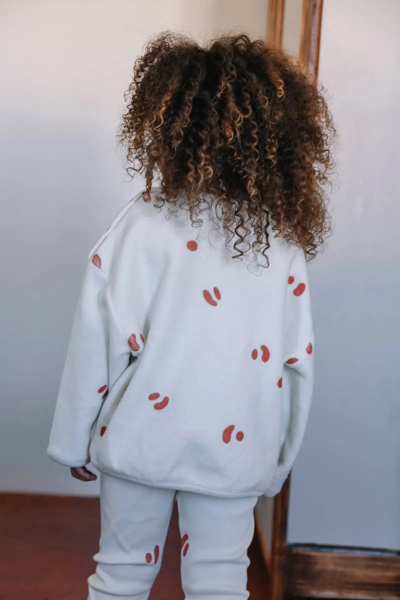 Sweat-shirt Polaire Ours Dots Ecru