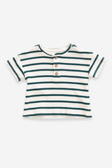 T-Shirt MC bébé pour idée cadeaux de naissance original - Play Up - T-Shirt Blanc Rayures Vertes en coton bio - Photo 2