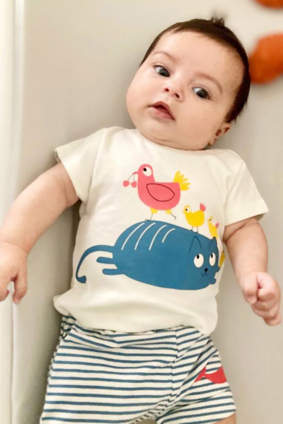 T-shirt MC bébé pour idée cadeaux de naissance original - La Queue Du Chat - T-Shirt Chat Poule Creme en coton bio - Photo 2