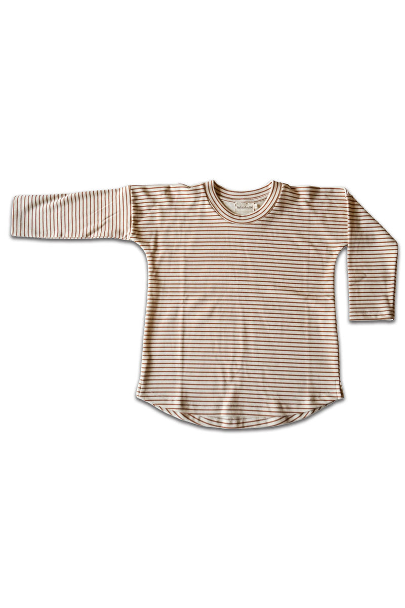 T-Shirt Bébé en Coton Bio -  Minabulle  -  T-Shirt Lou à Rayures Cannelle- Photo 1