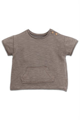T-Shirt MC bébé pour cadeau de naissance original - Play Up - T-Shirt Poche Kangourou Taupe en coton bio - Photo 1