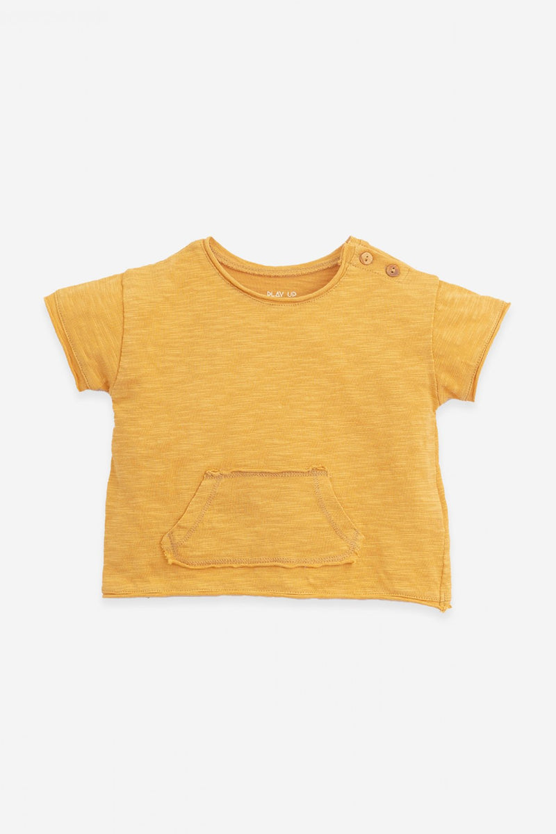 T-Shirt MC bébé pour idée cadeaux de naissance original - Play Up - T-Shirt Poche Kangourou Jaune en coton bio - Photo 2