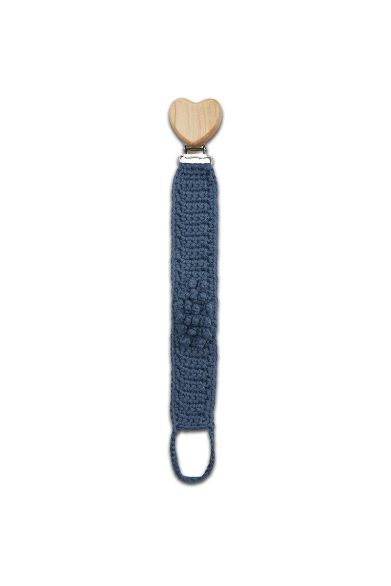 Attache Sucette bébé pour cadeau de naissance original - Patti Oslo - Attache Sucette Crochet Bleu en coton bio - Photo 1