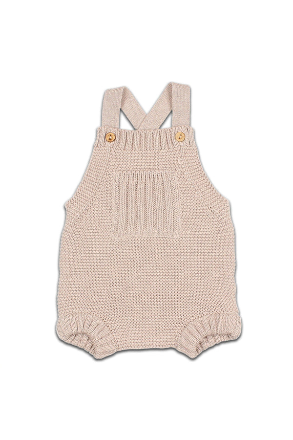 Barboteuse MC bébé pour cadeau de naissance original - Buho - Barboteuse Nouveau-Né Tricotée Sesame Beige en coton bio - Photo 1