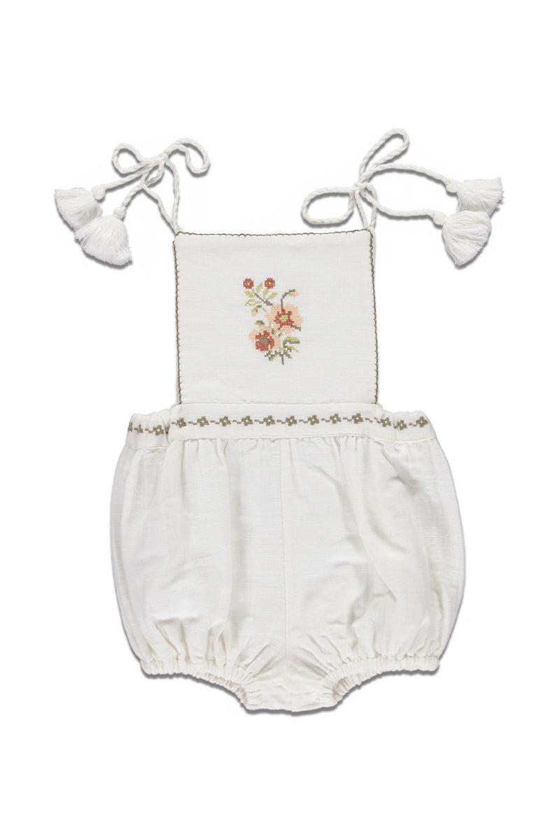 Barboteuse bébé pour cadeau de naissance original - LiiLU - Barboteuse Folk Milk avec Broderie Fleurs en coton bio - Photo 1